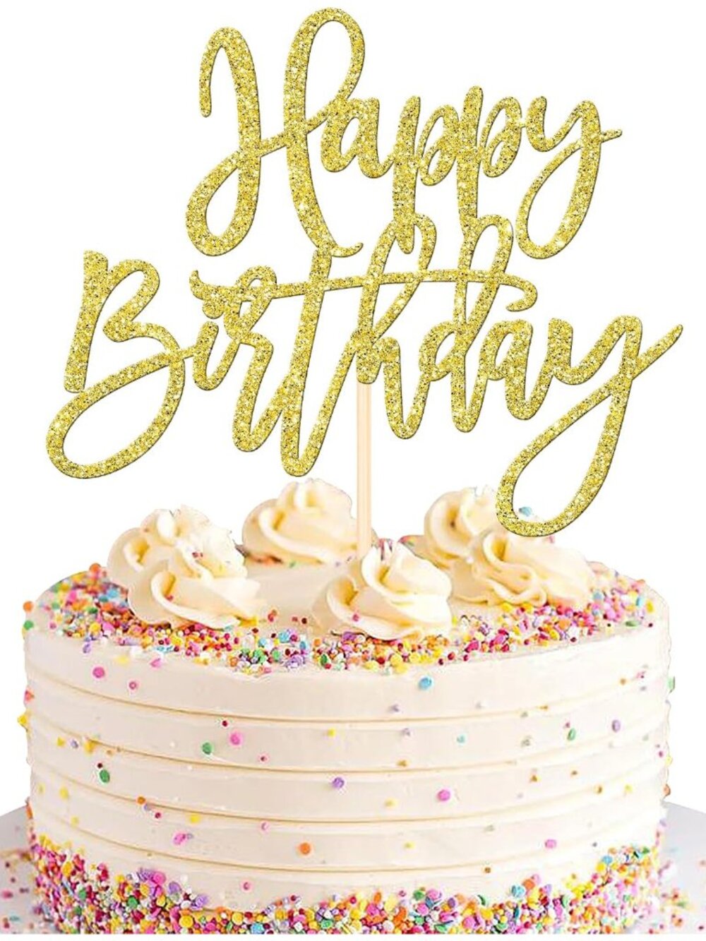1 PCS Gold Happy Birthday & Anniversary Cake Topper